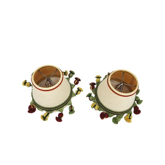 Set of Two Embroidered Drum Lampshade with Tassel Fringe Decorative Lampshade - Picture 3 of 6